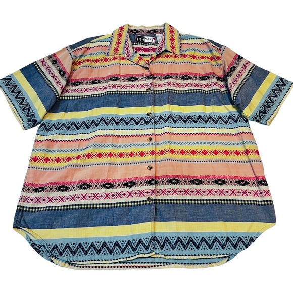 Kikomo Tops - KIKOMO Button Down Shirt 22W Tribal Boho Print Cotton Embroidered